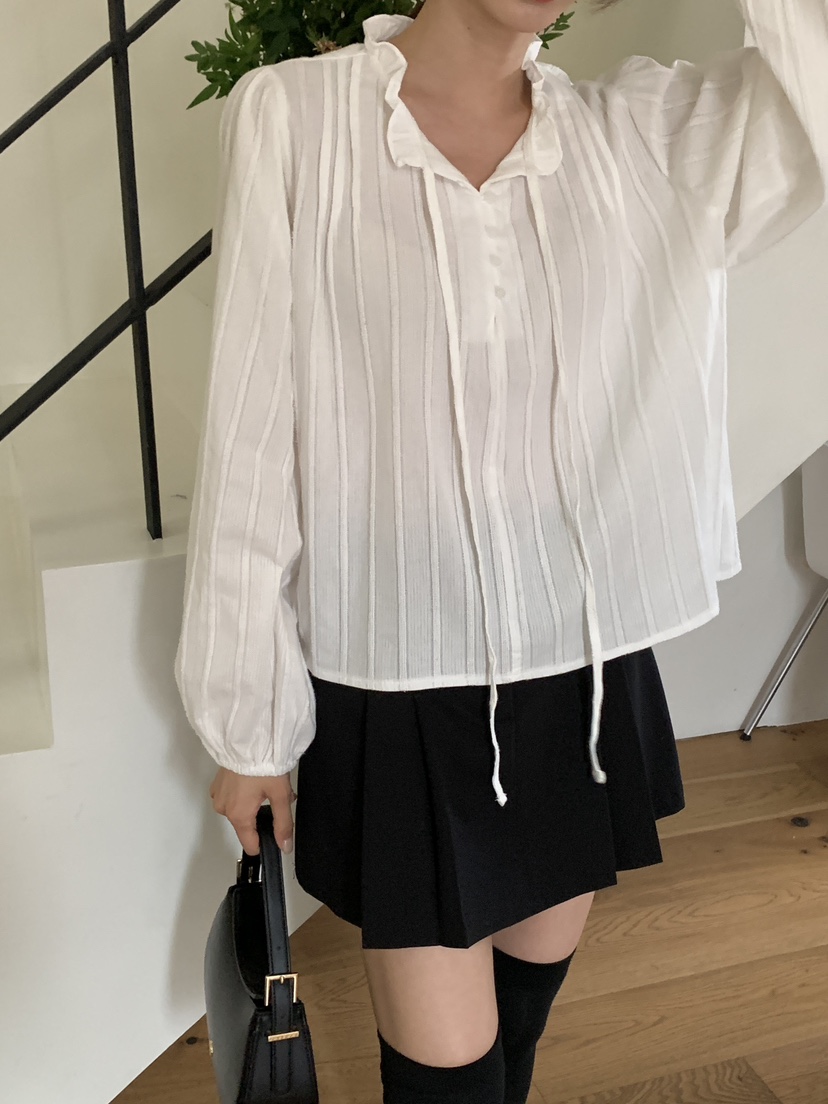 FRILL-T韓國直郵㊣女士新品時尚真品熱賣襯衫蕾絲衫荷葉邊FRILL-T襯衫/蕾絲衫