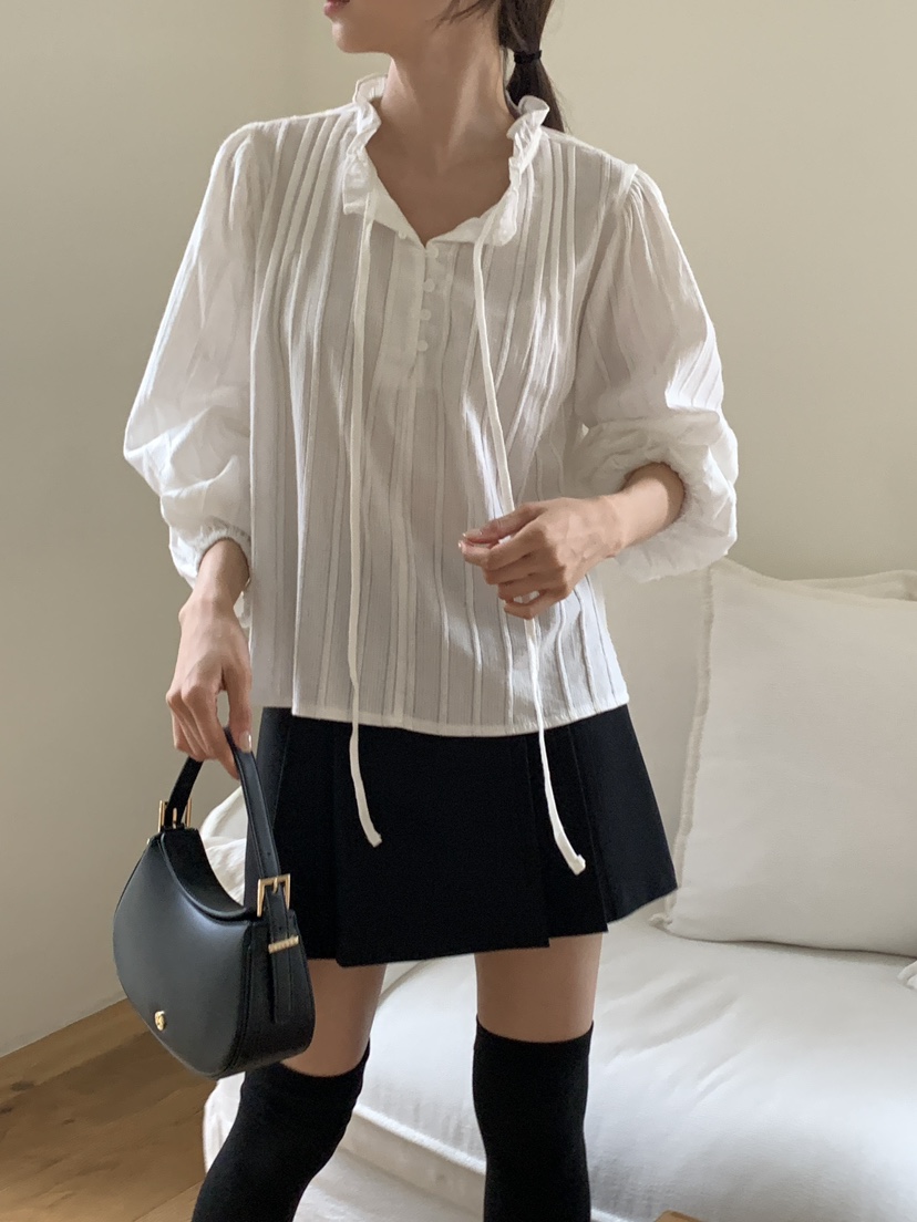 FRILL-T韓國直郵㊣女士新品時尚真品熱賣襯衫蕾絲衫荷葉邊FRILL-T襯衫/蕾絲衫