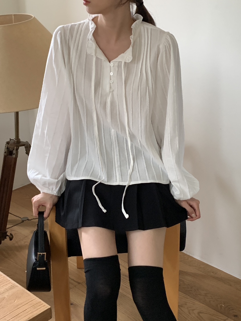FRILL-T韓國直郵㊣女士新品時尚真品熱賣襯衫蕾絲衫荷葉邊FRILL-T襯衫/蕾絲衫圖色1