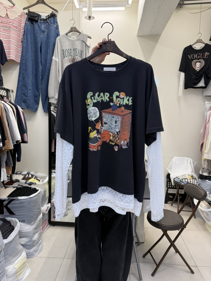 BORA BORA韓國代購㊣女士新品休閑25秋冬長袖T恤不含腰帶假兩件BORA BORA長袖T恤圖色2
