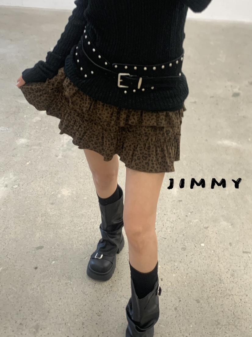 JIMMY東大門㊣實拍女裝新款時尚真品推薦25秋冬休閑短裙豹紋JIMMY/REMAKE短裙