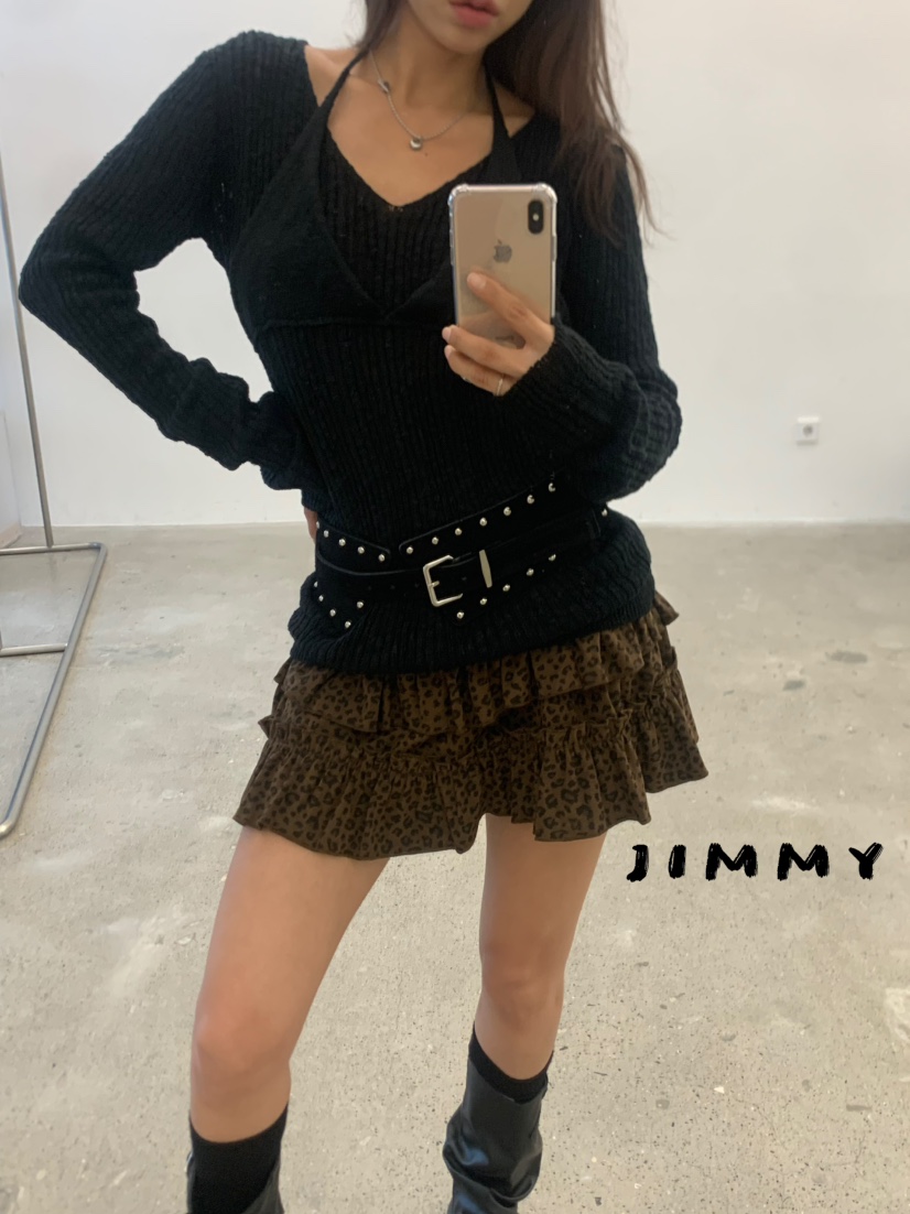 JIMMY東大門㊣實拍女裝新款時尚真品推薦25秋冬休閑短裙豹紋JIMMY/REMAKE短裙