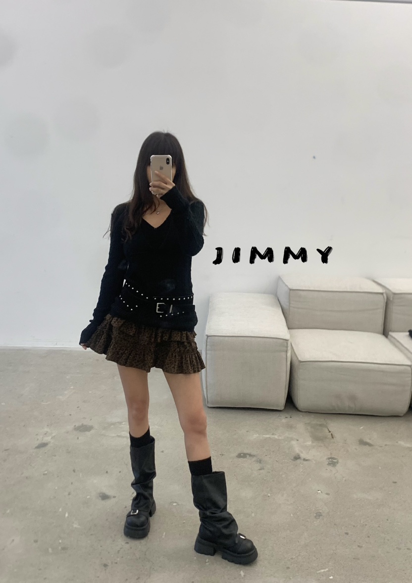 JIMMY東大門㊣實拍女裝新款時尚真品推薦25秋冬休閑短裙豹紋JIMMY/REMAKE短裙