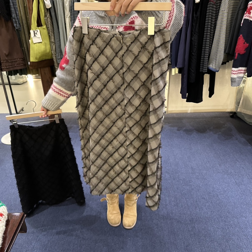 FURE東大門㊣直郵女士新品職業25秋冬時尚真品休閑長裙格紋FURE長裙