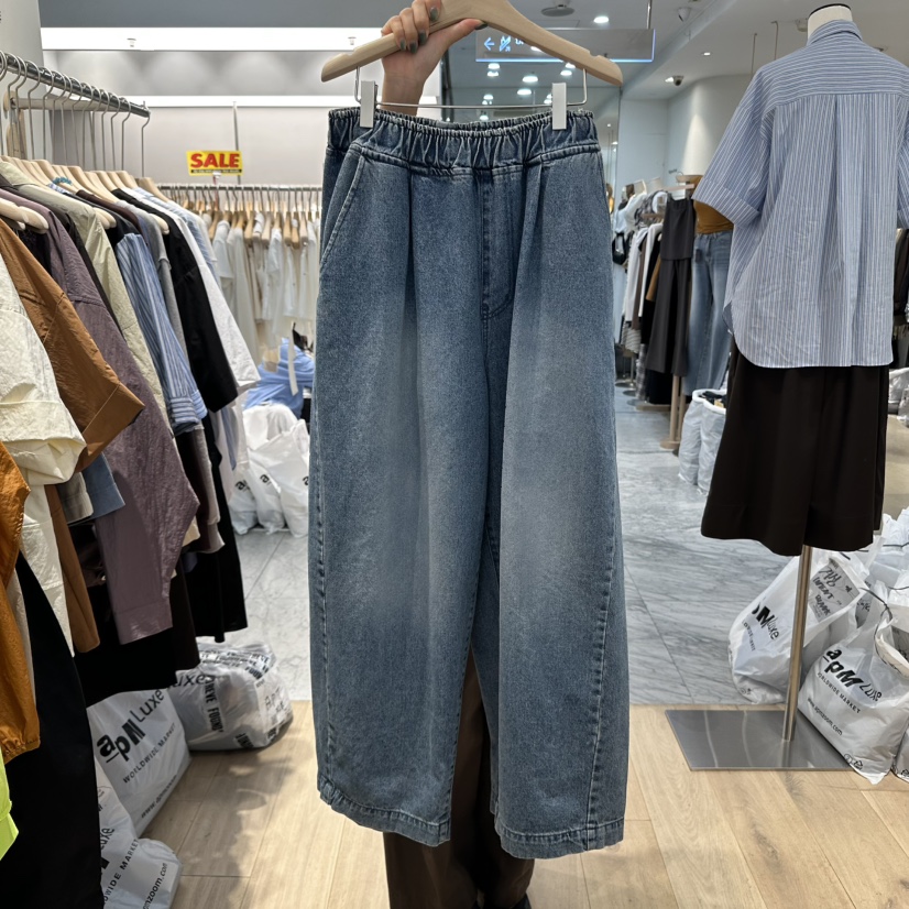 REVE-L韓國代購㊣女裝新品25秋冬人氣休閑熱賣真品牛仔褲條紋REVE-L牛仔褲