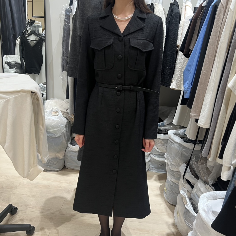 LOVE SOME東大門㊣代購女裝新品25秋冬時尚連衣裙包含腰帶LOVE SOME連衣裙圖色2