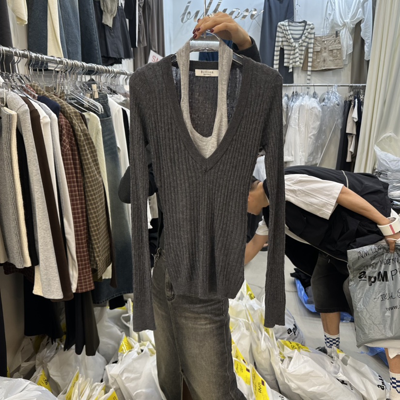 BILLION-L東大門㊣直郵女士新品25秋冬熱賣推薦針織衫假兩件BILLION-L針織衫圖色3