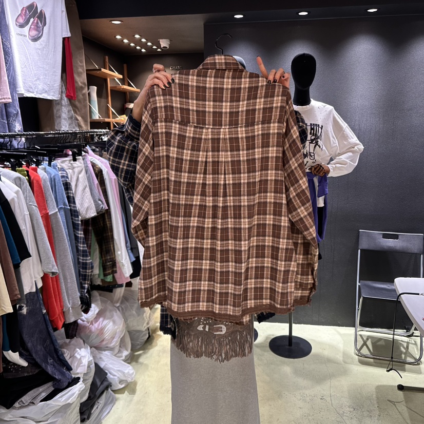 CHAVI東大門㊣實拍女裝新品熱賣推薦休閑時尚襯衫蕾絲衫格紋CHAVI襯衫/蕾絲衫