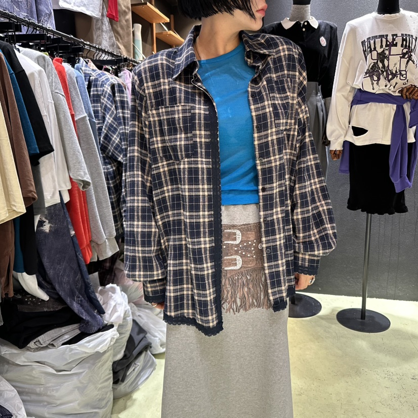 CHAVI東大門㊣實拍女裝新品熱賣推薦休閑時尚襯衫蕾絲衫格紋CHAVI襯衫/蕾絲衫圖色3
