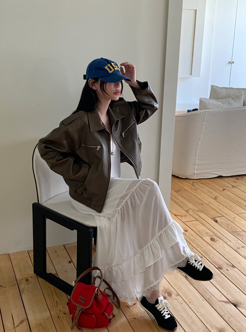 REVE CITE-L東大門㊣實拍女裝新品真品推薦熱賣25秋冬皮衣綁帶REVE CITE皮衣