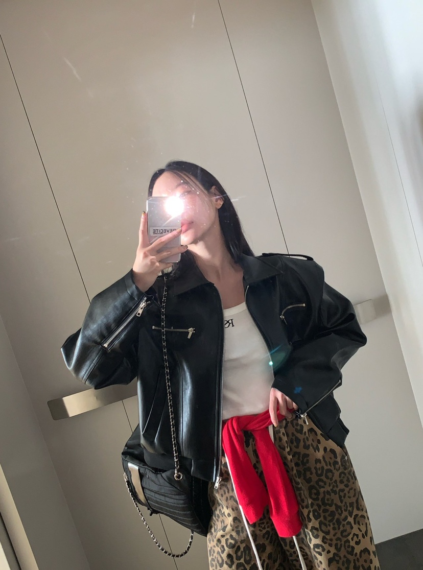 REVE CITE-L東大門㊣實拍女裝新品真品推薦熱賣25秋冬皮衣綁帶REVE CITE皮衣