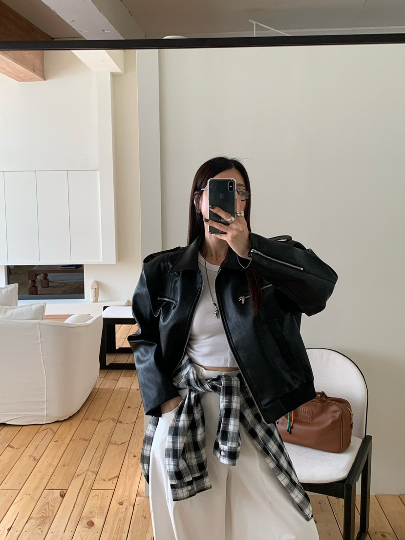 REVE CITE-L東大門㊣實拍女裝新品真品推薦熱賣25秋冬皮衣綁帶REVE CITE皮衣圖色3