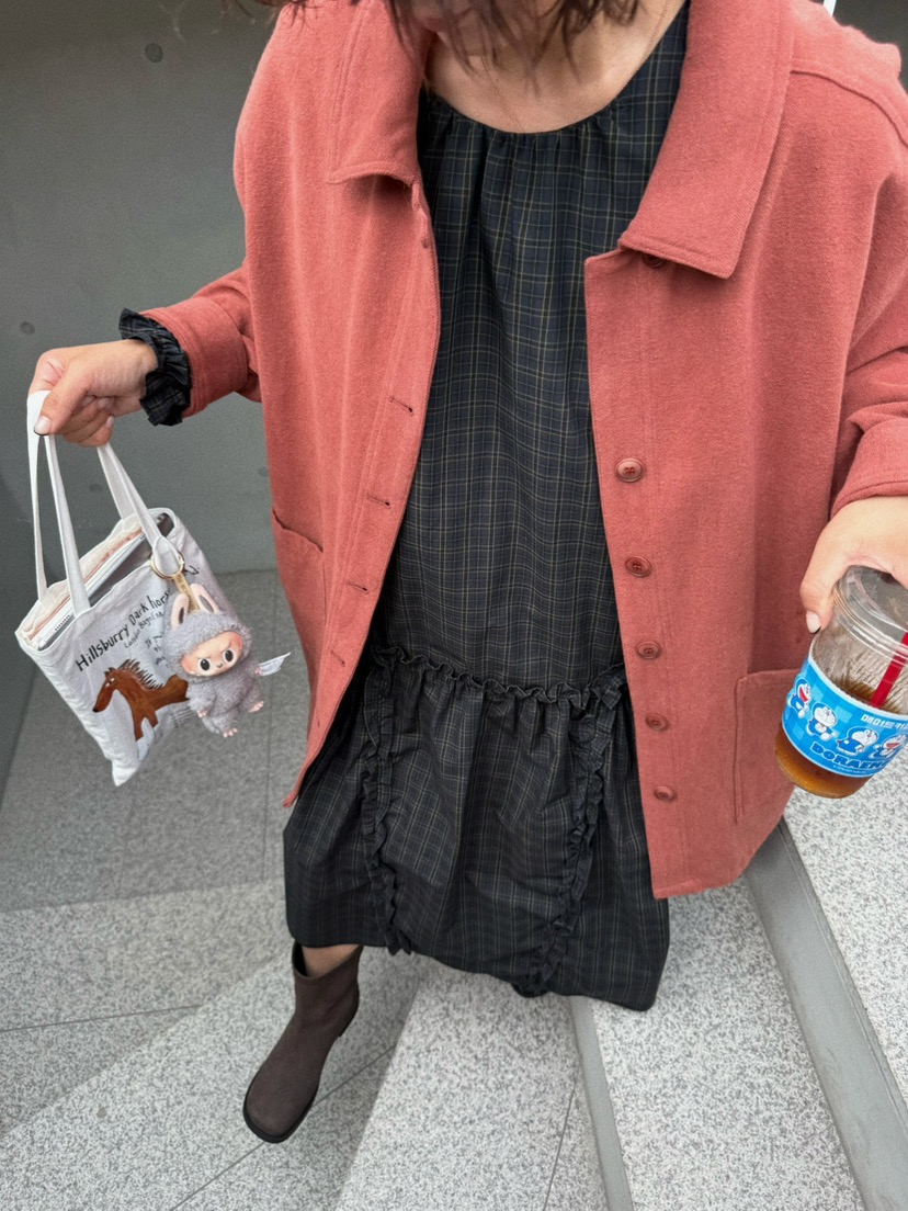OLI SEOUL東大門㊣直郵女士新款真品休閑連衣裙荷葉邊格紋OLI SEOUL連衣裙