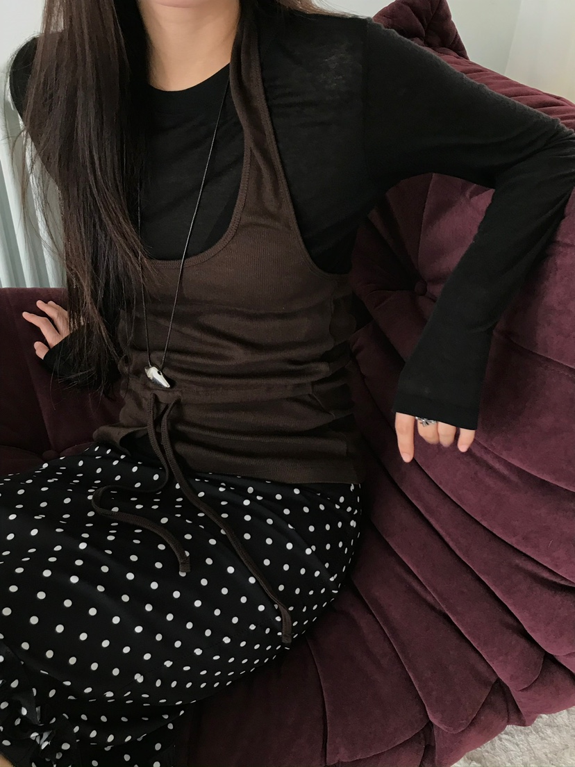 ESCHER韓國代購㊣女裝新款熱賣25秋冬真品時尚吊帶背心紐扣ESCHER吊帶/背心