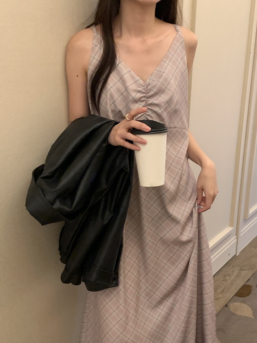 FRILL-T東大門㊣代購女士新款休閑職業連衣裙不含內搭格紋FRILL-T連衣裙
