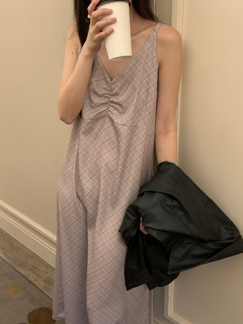 FRILL-T東大門㊣代購女士新款休閑職業連衣裙不含內搭格紋FRILL-T連衣裙