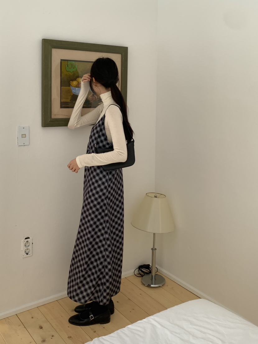 FRILL-T東大門㊣代購女士新款休閑職業連衣裙不含內搭格紋FRILL-T連衣裙