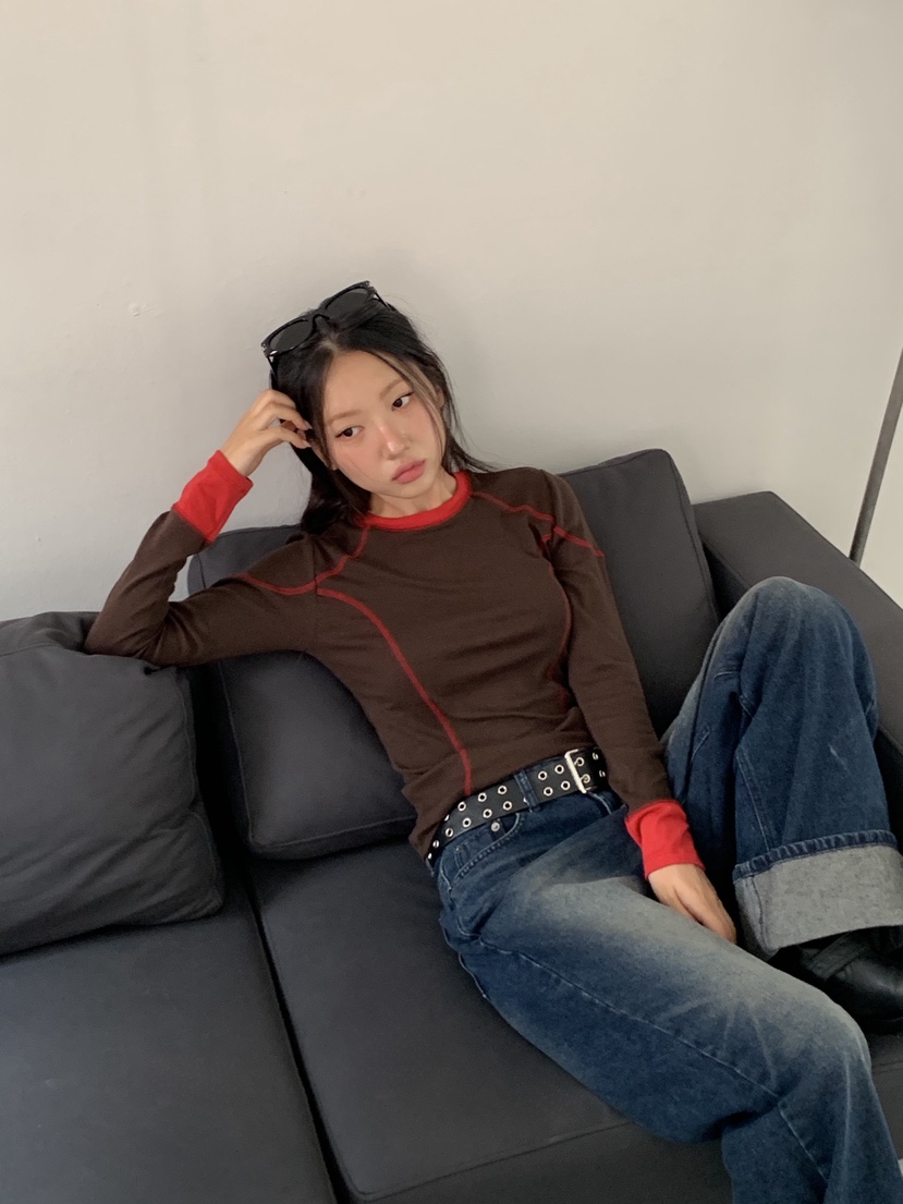 SUNDER MARKET韓國直郵㊣女士新款熱賣25秋冬休閑長袖T恤刺繡SUNDER MARKET長袖T恤圖色2