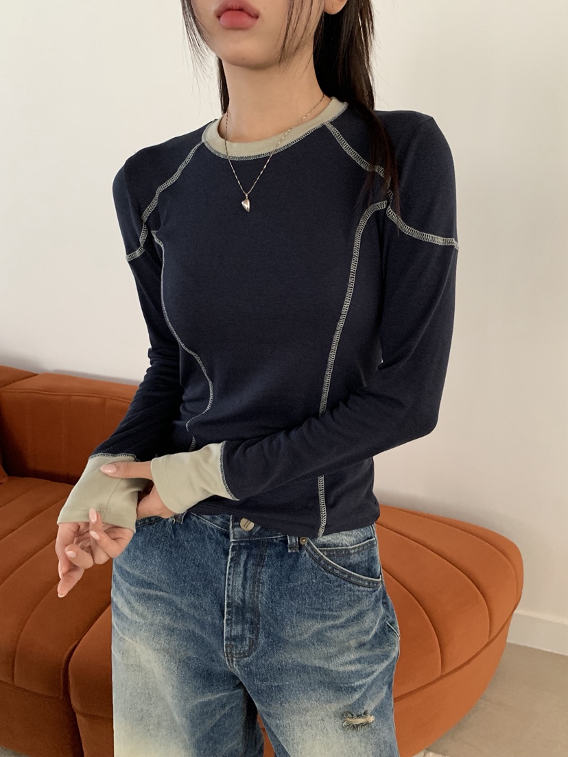 SUNDER MARKET韓國直郵㊣女士新款熱賣25秋冬休閑長袖T恤刺繡SUNDER MARKET長袖T恤圖色3