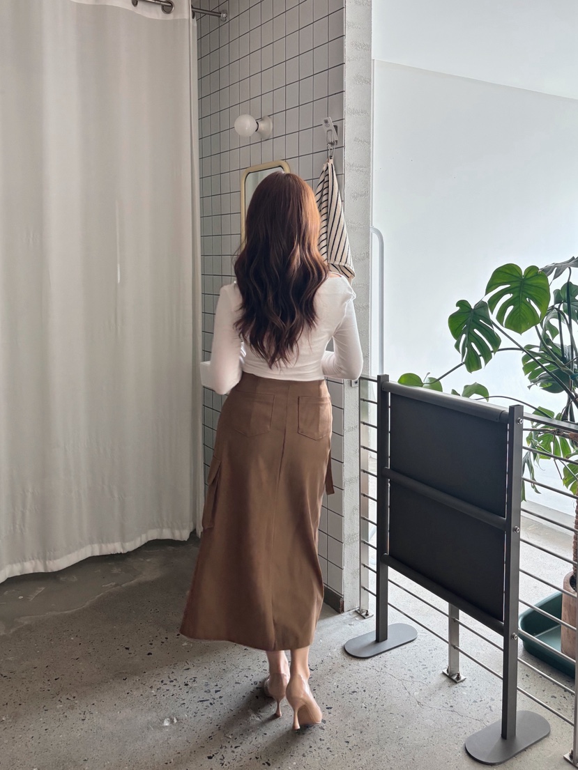 TOO HOT韓國代購㊣女士新品休閑職業25秋冬長裙裹身裙絨面革TOO HOT長裙