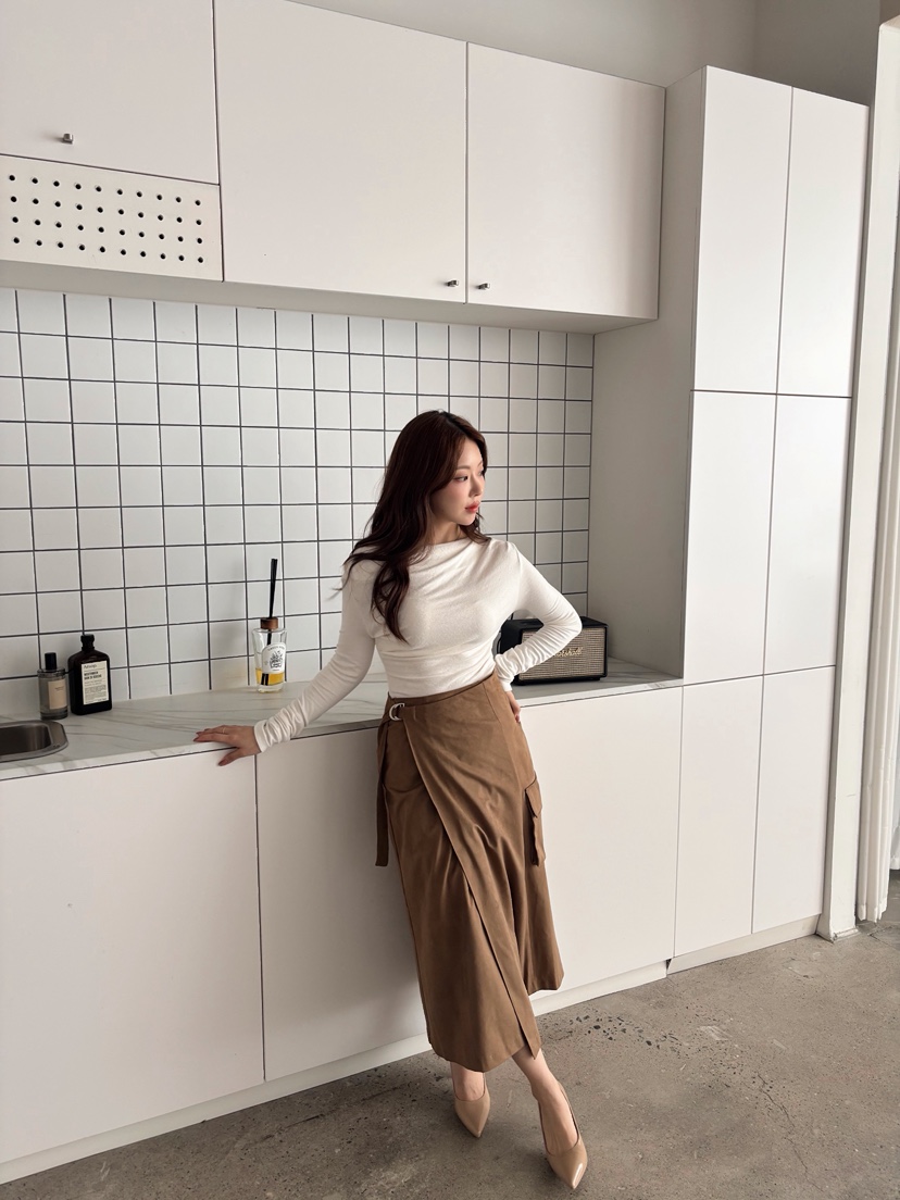 TOO HOT韓國代購㊣女士新品休閑職業25秋冬長裙裹身裙絨面革TOO HOT長裙
