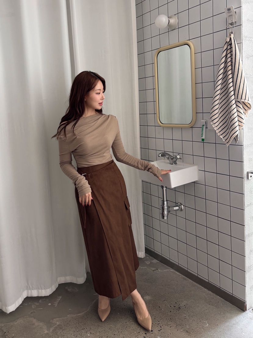 TOO HOT韓國代購㊣女士新品休閑職業25秋冬長裙裹身裙絨面革TOO HOT長裙