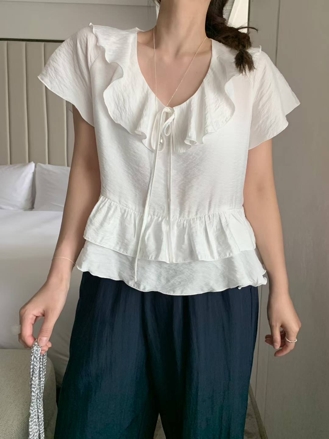 MELLOUNGE-멜라운지-T東大門㊣實拍女裝新品休閑襯衫蕾絲衫MELLOUNGE-T襯衫/蕾絲衫