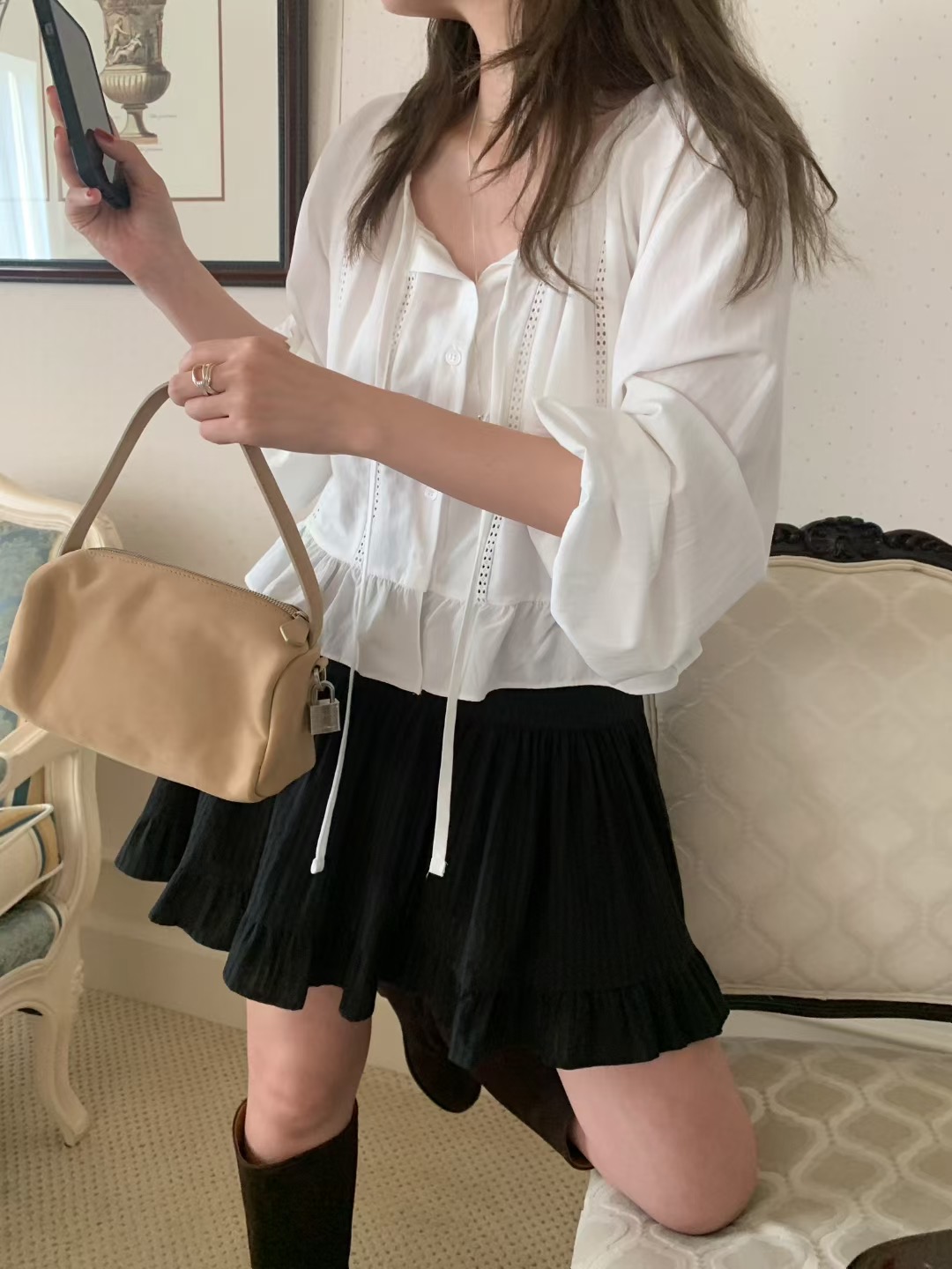 MELLOUNGE-멜라운지-T東大門㊣實拍女士新款休閑襯衫蕾絲衫MELLOUNGE-T襯衫/蕾絲衫