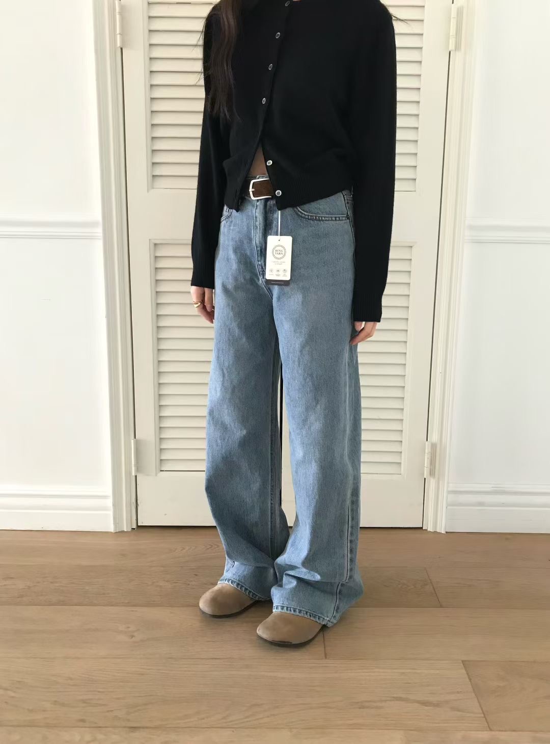 DE ONDO東大門㊣代購女士新品時尚25秋冬休閑牛仔褲不含腰帶DE ONDO牛仔褲圖色1