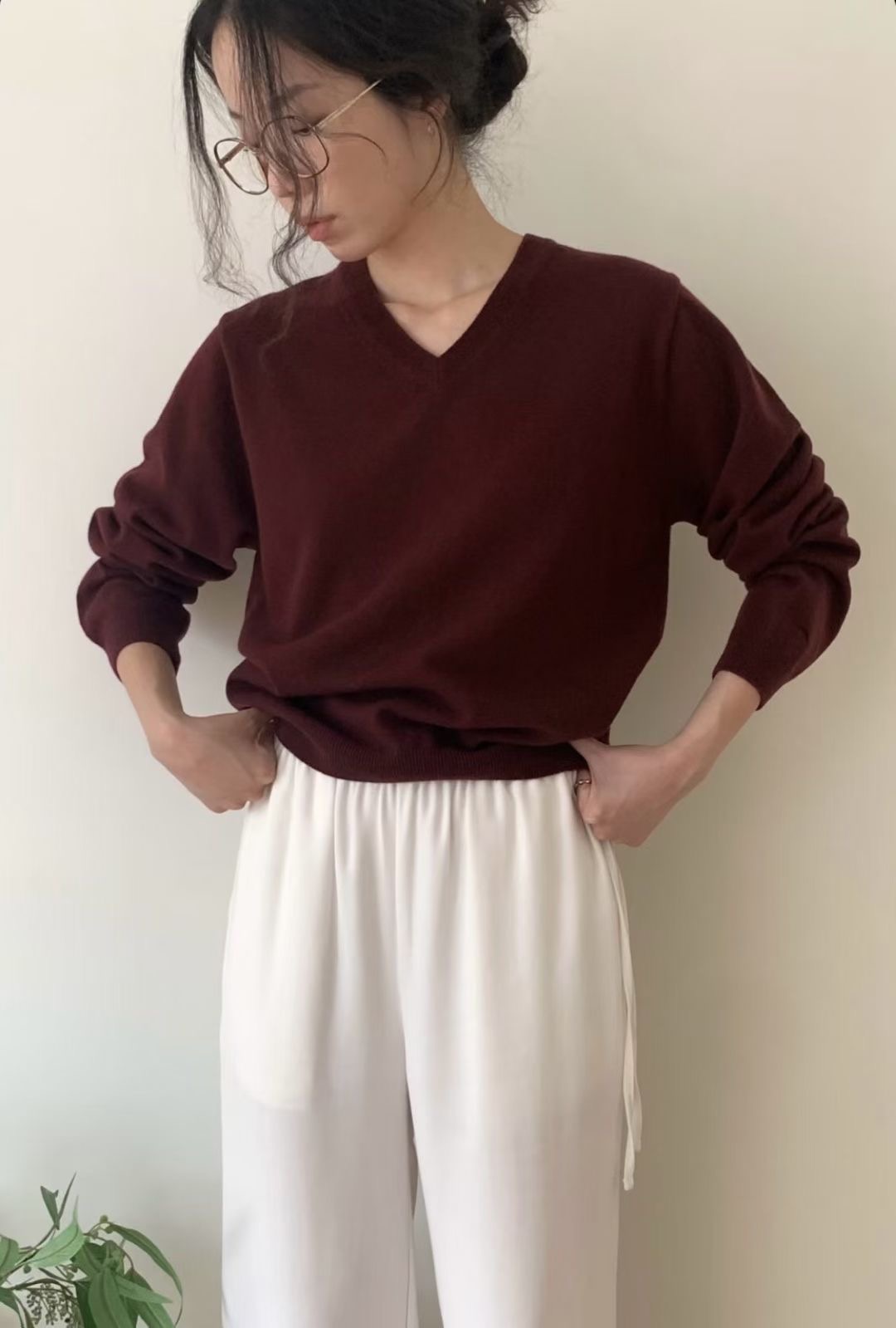 DE ONDO韓國代購㊣女裝新款人氣時尚休閑推薦針織衫細羊毛V領DE ONDO針織衫圖色3
