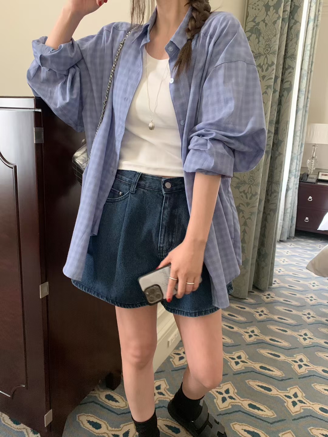 MELLOUNGE-멜라운지-T東大門㊣實拍女士新品推薦襯衫蕾絲衫格紋MELLOUNGE-T襯衫/蕾絲衫圖色1