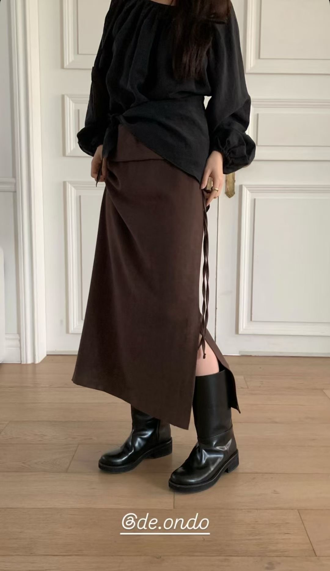 DE ONDO東大門㊣直郵女裝新款25秋冬職業時尚熱賣長裙絨面革DE ONDO長裙圖色2