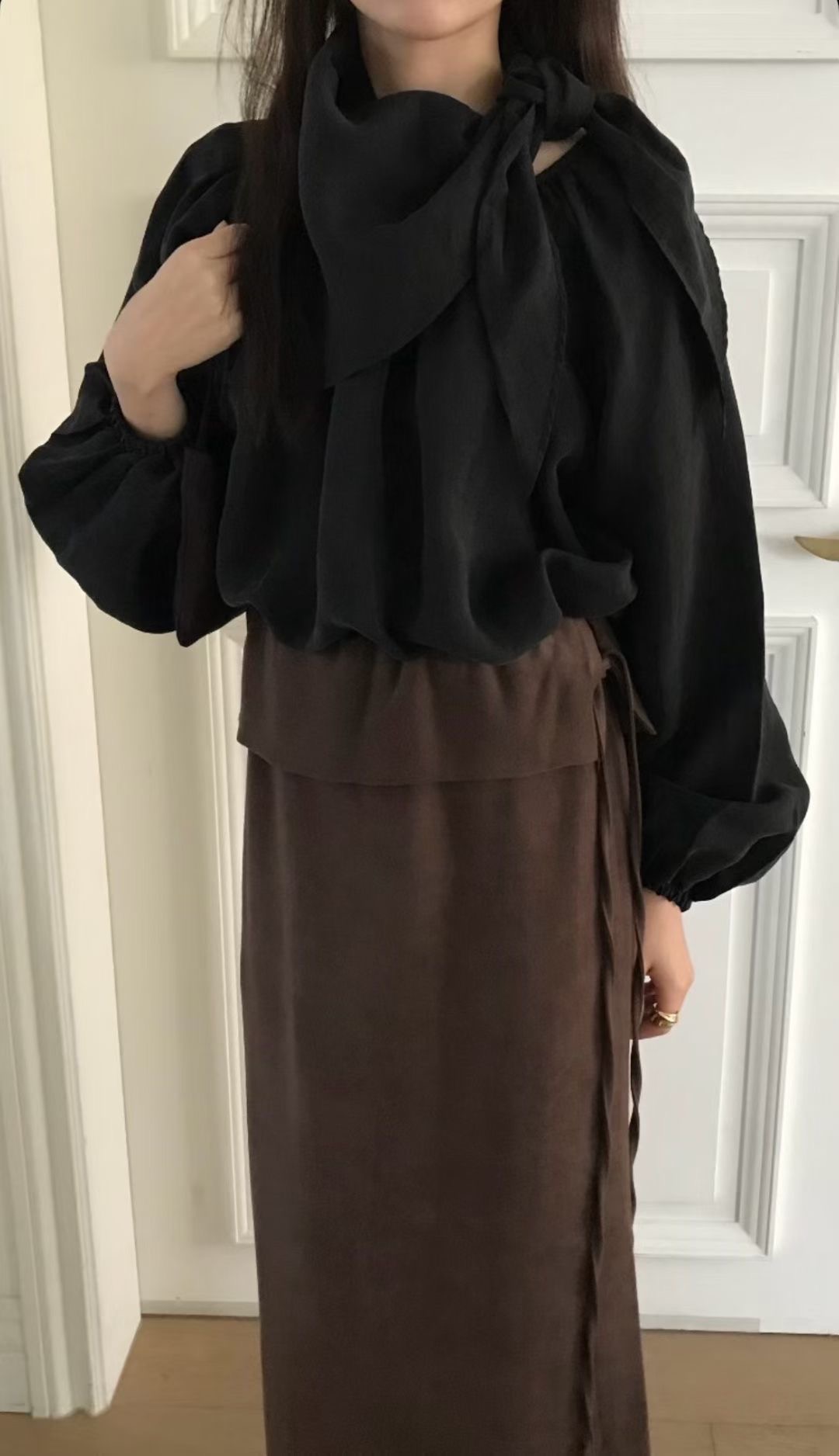 DE ONDO東大門㊣代購女裝新品人氣25秋冬休閑襯衫蕾絲衫褶皺DE ONDO襯衫/蕾絲衫