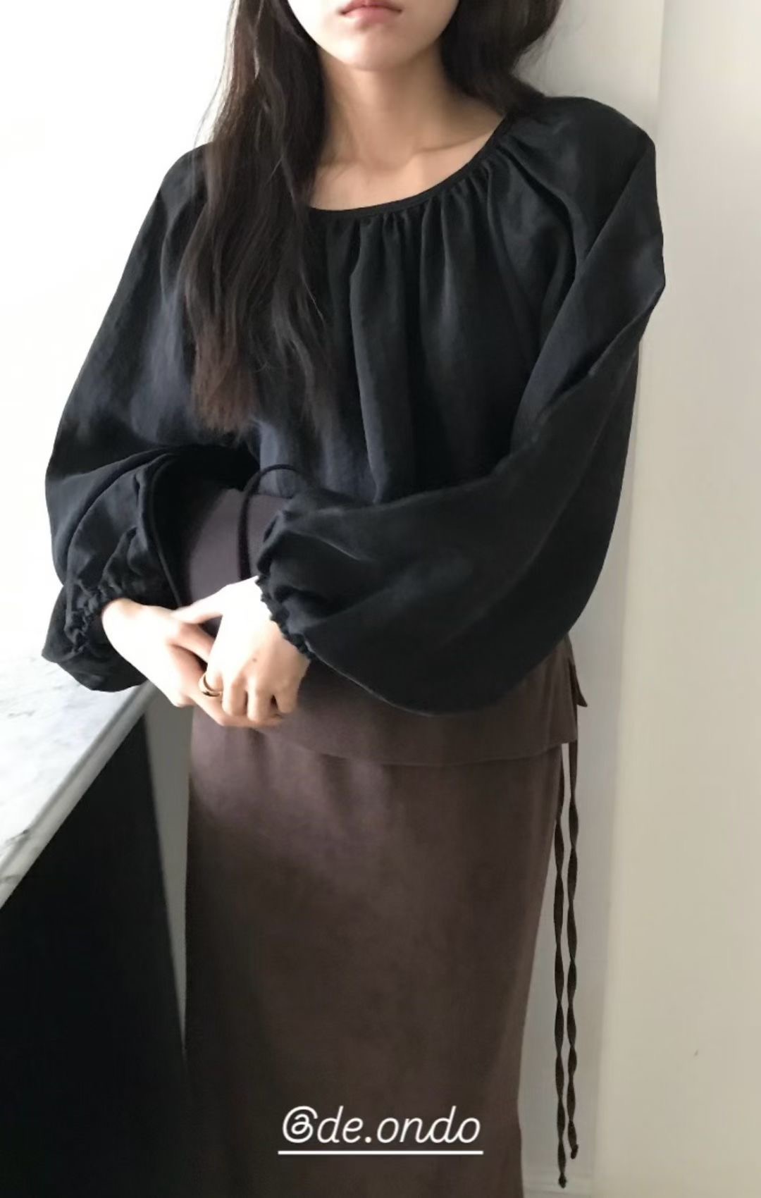 DE ONDO東大門㊣代購女裝新品人氣25秋冬休閑襯衫蕾絲衫褶皺DE ONDO襯衫/蕾絲衫圖色3