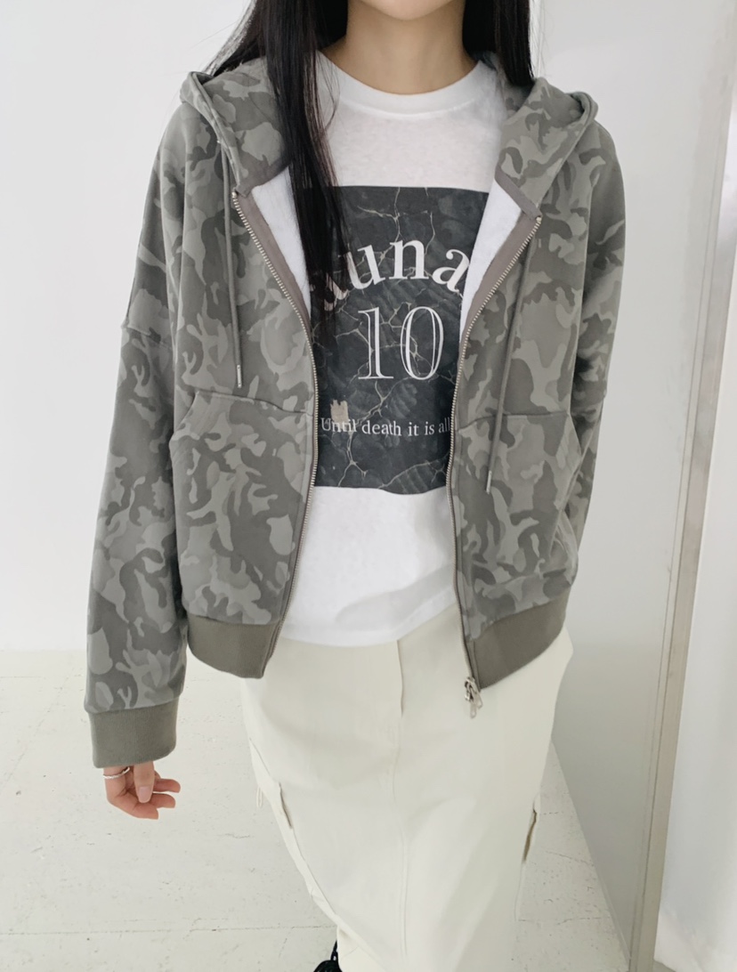 2BOTTLE韓國代購㊣女裝新款推薦真品職業夾克連帽拉鏈衫迷彩2BOTTLE夾克