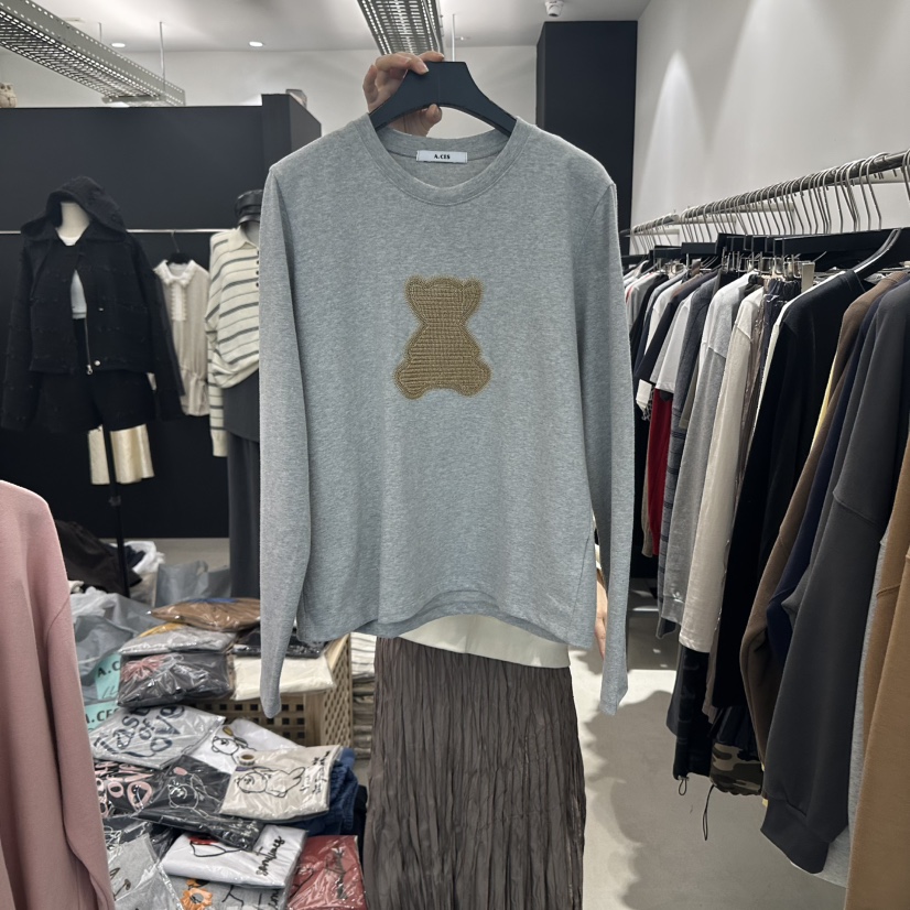 A.CES韓國直郵㊣女士新品25秋冬休閑職業時尚長袖T恤泰迪熊A.CES長袖T恤圖色2