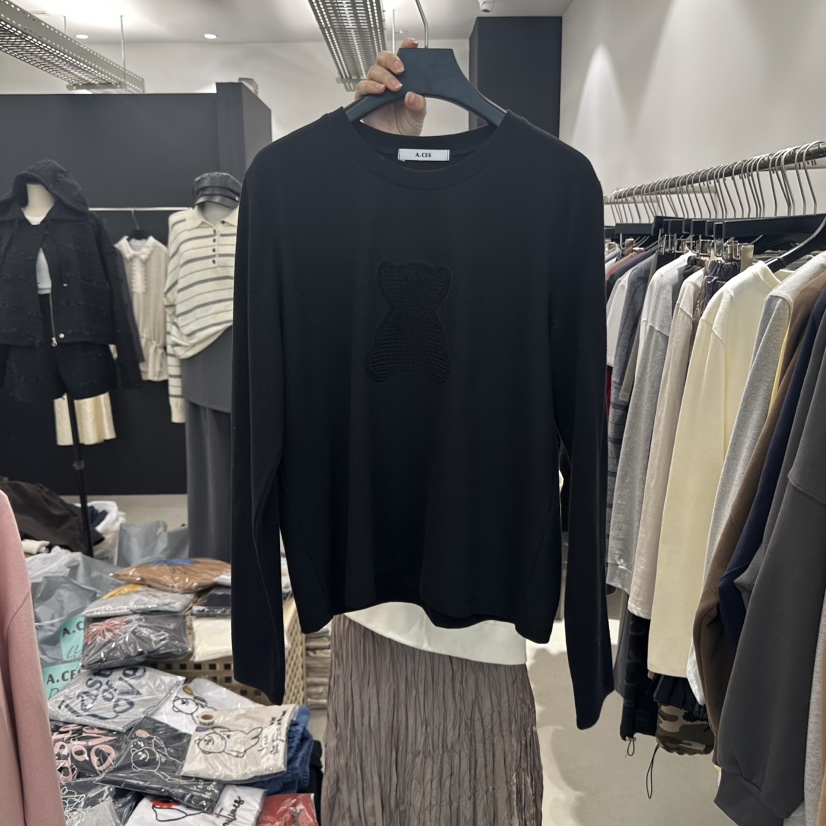A.CES韓國直郵㊣女士新品25秋冬休閑職業時尚長袖T恤泰迪熊A.CES長袖T恤圖色3
