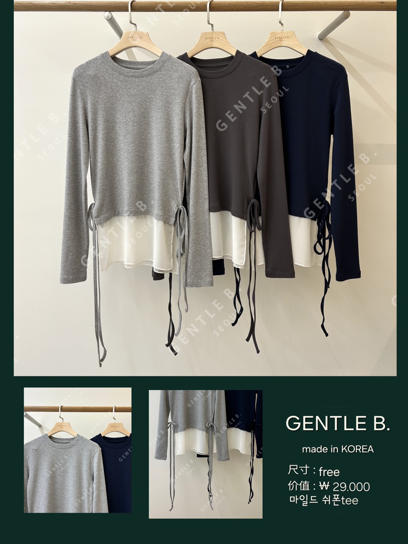 GENTLE B/LOVENTINA東大門㊣直郵女士新款人氣長袖T恤假兩件雪紡GENTLE B/LOVENTINA長袖T恤