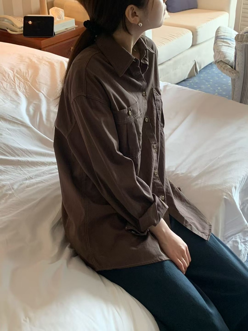 TAF韓國直郵㊣女士新款25秋冬時尚推薦襯衫蕾絲衫雙口袋水洗TAF襯衫/蕾絲衫