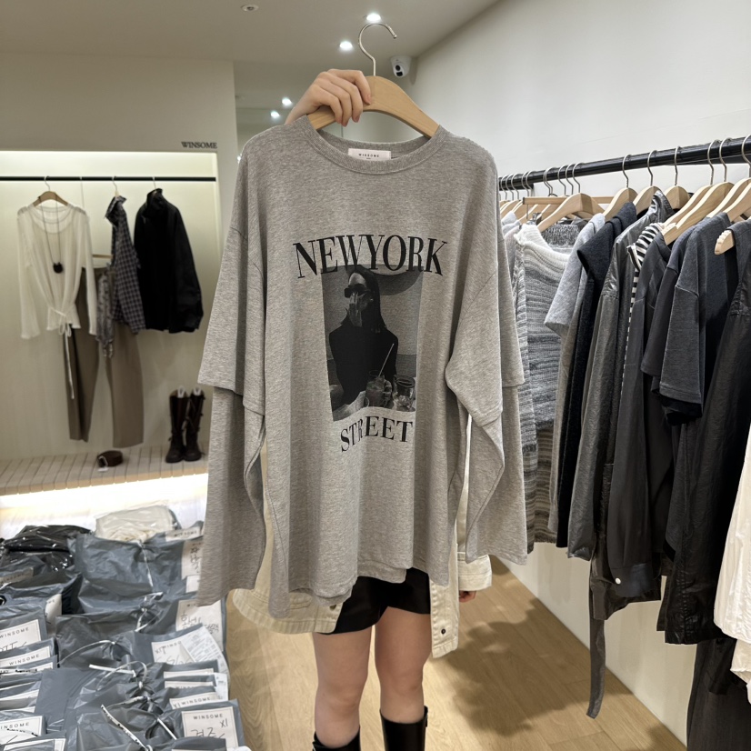 WINSOME東大門㊣直郵女裝新品推薦25秋冬熱賣長袖T恤假兩件WINSOME長袖T恤圖色2
