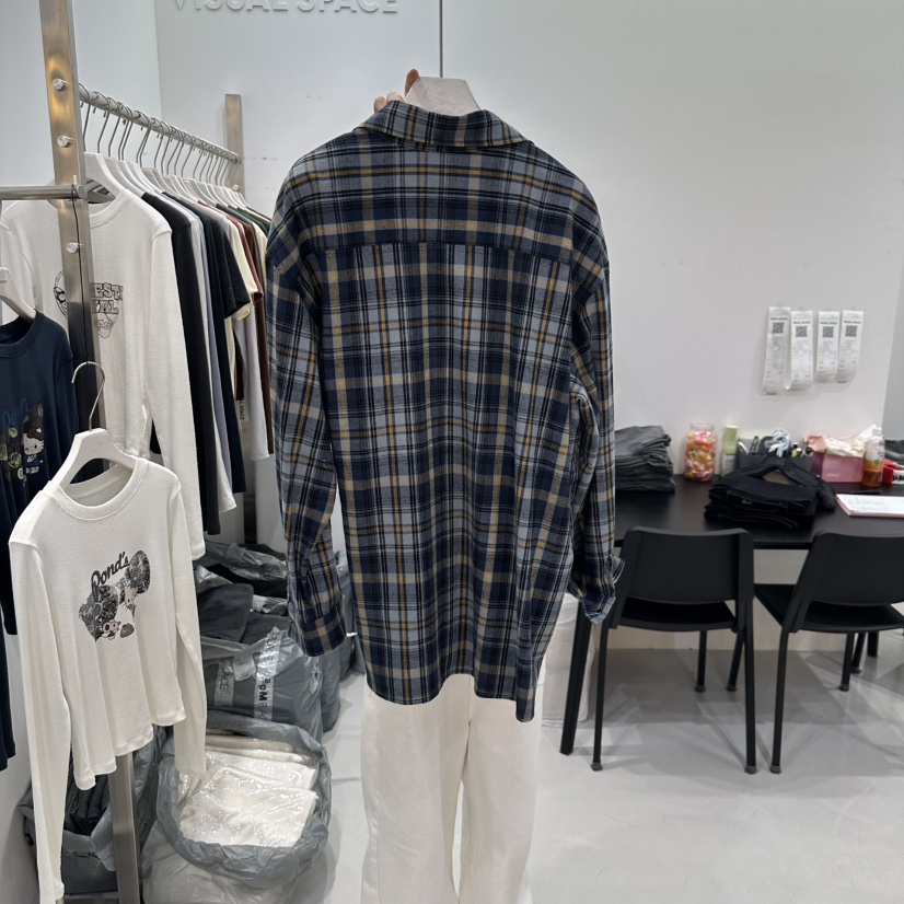 VISUAL SPACE韓國直郵㊣女士新品真品人氣襯衫蕾絲衫復古格紋VISUAL SPACE襯衫/蕾絲衫