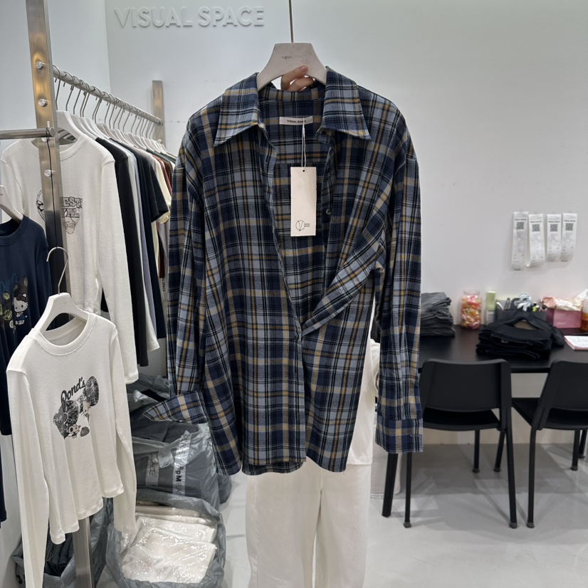 VISUAL SPACE韓國直郵㊣女士新品真品人氣襯衫蕾絲衫復古格紋VISUAL SPACE襯衫/蕾絲衫圖色2