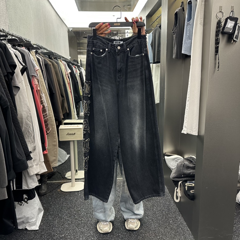 NUEUN東大門㊣實拍女裝新品休閑時尚25秋冬職業熱賣牛仔褲刺繡NUEUN/SEEOT牛仔褲