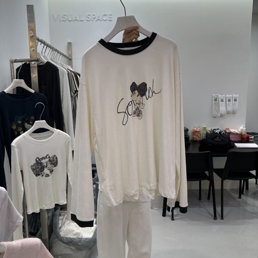 VISUAL SPACE韓國代購㊣女裝新品休閑人氣真品職業長袖T恤VISUAL SPACE長袖T恤圖色2白色