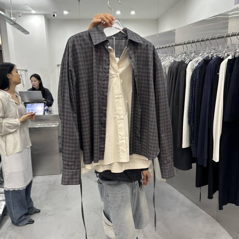 PAVEL東大門㊣直郵女裝新品時尚休閑推薦襯衫蕾絲衫假兩件雙層PAVEL襯衫/蕾絲衫