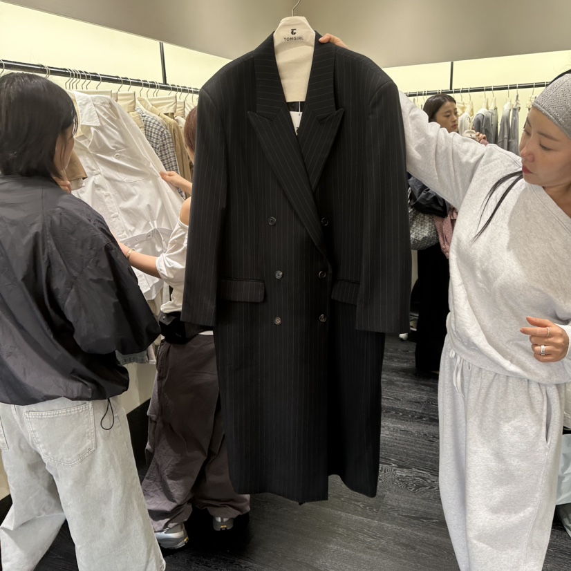 TOMGIRL韓國直郵㊣女士新品職業推薦真品25秋冬時尚長款風衣TOMGIRL長款風衣