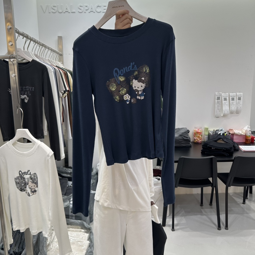 VISUAL SPACE東大門㊣實拍女裝新款人氣休閑推薦真品長袖T恤VISUAL SPACE長袖T恤圖色2