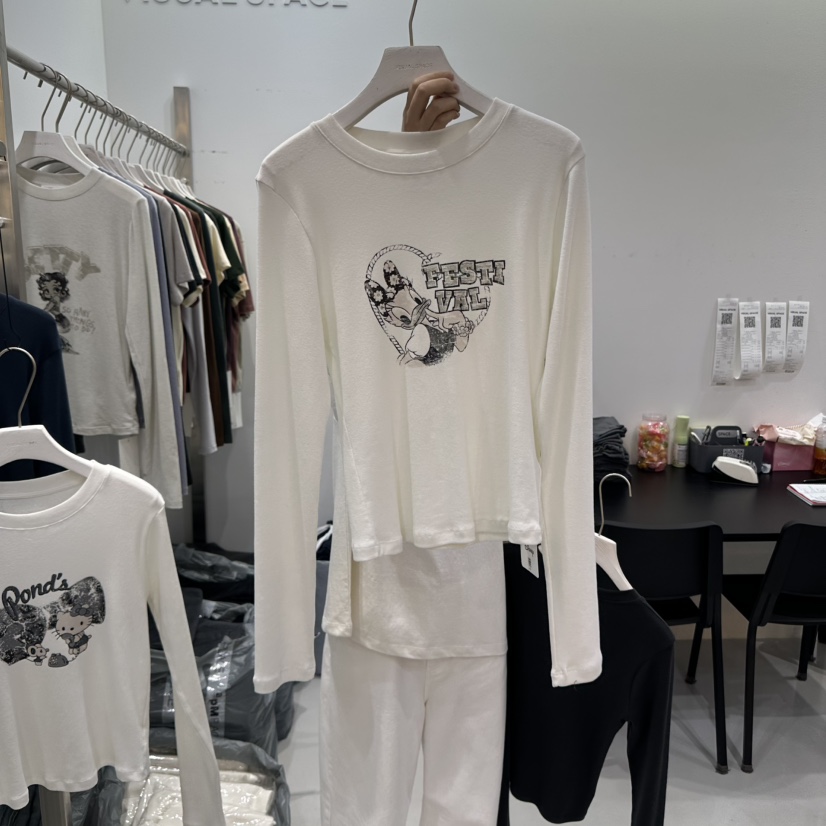 VISUAL SPACE韓國代購㊣女士新品時尚25秋冬推薦熱賣長袖T恤VISUAL SPACE長袖T恤