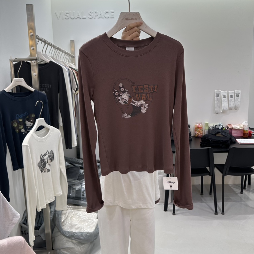 VISUAL SPACE韓國代購㊣女士新品時尚25秋冬推薦熱賣長袖T恤VISUAL SPACE長袖T恤圖色2