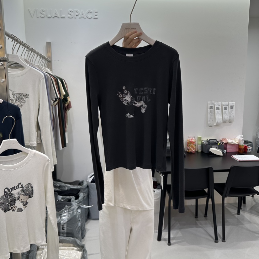 VISUAL SPACE韓國代購㊣女士新品時尚25秋冬推薦熱賣長袖T恤VISUAL SPACE長袖T恤圖色3